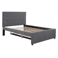 Vinsetto Full Size Linen Upholstered Platform Bed with Headboard and Trundle, Solid Wood Frame, Built-in Slats, 79" L x 58" W x 47" H, Gray(m-2)