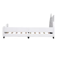 Teddy Fleece Twin Size Upholstered Daybed with Carton Ears Shaped Headboard, Sturdy Frame, Easy to Assemble, 80" L x 41" W x 37" H, White(m-12)
