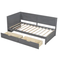 Vinsetto Twin Size Wood Daybed with 2 Drawers, Rustic Guardrail, Solid Pine Wood and MDF, 77.5" L x 42" W x 33.5" H, Grey(m-14)