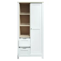 Bedroom Storage Wardrobe with Hanging Rods, 2 Drawers, Open Shelves, and Sliding Door, 31.5" L x 20.5" W x 68" H, White(m-7)