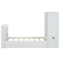 Vinsetto Twin Size Platform Bed with Storage Headboard, Footboard, Pull Out Shelves, and Twin Size Trundle, 101" L x 41.5" W x 65.5" H, White(m-12)
