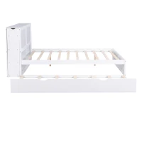Queen Size Storage Platform Bed with Pull Out Shelves and Twin XL Trundle, Solid Wood and MDF, 111.5" L x 93.5" W x 39.5" H, White(m-13)