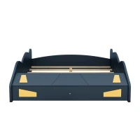 Full Size Race Car-Shaped Platform Bed with Wheels and Storage, Solid Wood and MDF, 90.5" L x 55" W x 15.5" H, Dark Blue(m-13)