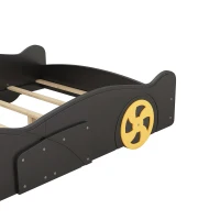 Full Size Race Car-Shaped Platform Bed with Wheels and Storage, Solid Wood and MDF, 90.5" L x 55" W x 15.5" H, Black(m-6)