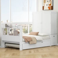 Vinsetto Twin Size Platform Bed with Storage Headboard, Footboard, Pull Out Shelves, and Twin Size Trundle, 101" L x 41.5" W x 65.5" H, White(m-5)
