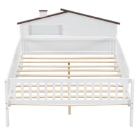 Full Size Wood Platform Bed with House-Shaped Headboard, LED Light, Built-in Storage, 82" L x 56" W x 36" H, White(m-2)
