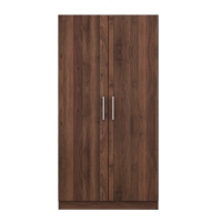 2-Door Wooden Wardrobe Armoire with 3 Storage Shelves, Solid Wood and MDF, 31.5" L x 20" W x 67" H, Brown