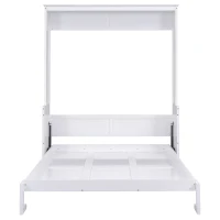 Space-Saving Design Queen Size Murphy Bed with Shelf, Solid Wood and MDF, 86" L x 69.5" W x 87" H, White(m-12)