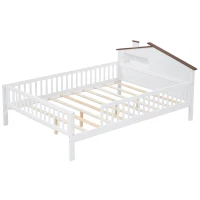 Full Size Wood Platform Bed with House-Shaped Headboard, LED Light, Built-in Storage, 82" L x 56" W x 36" H, White(m-9)