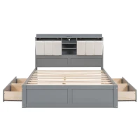 Vinsetto Wood Full Size Platform Bed with Storage Headboard, 4 Drawers, USB Charging Interface, 87" L x 56.5" W x 39.5" H, Gray(m-9)