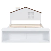 Full Size House Platform Bed with LED Lights, Multi-Storage, and Sturdy Pine Wood Construction, 87.5" L x 58.5" W x 39.5" H, White(m-2)