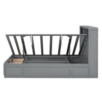 Wood Full Size Hydraulic Platform Bed with Storage LED Headboard, Charging Station, and 2 Drawers, 86" L x 56.5" W x 47" H, Gray(m-18)