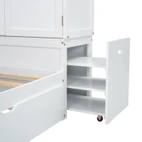 Vinsetto Twin Size Platform Bed with Storage Headboard, Footboard, Pull Out Shelves, and Twin Size Trundle, 101" L x 41.5" W x 65.5" H, White(m-7)