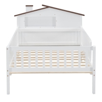 Twin Size Wood Platform Bed with House-Shaped Headboard, LED Light, Built-in Storage, 82" L x 41" W x 36" H, White