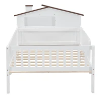 Twin Size Wood Platform Bed with House-Shaped Headboard, LED Light, Built-in Storage, 82" L x 41" W x 36" H, White(m-2)