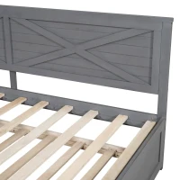 Vinsetto Twin Size Wood Daybed with Trundle, Rustic Guardrail, Solid Wood Construction, 77.5" L x 42" W x 33.5" H, Grey(m-7)