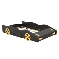 Full Size Race Car-Shaped Platform Bed with Wheels and Storage, Solid Wood and MDF, 90.5" L x 55" W x 15.5" H, Black(m-2)