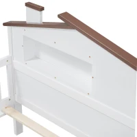 Twin Size Wood Platform Bed with House-Shaped Headboard, LED Light, Built-in Storage, 82" L x 41" W x 36" H, White(m-7)