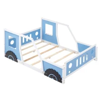 Full Size Classic Car-Shaped Platform Bed with Wheels, Pine Wood Frame, Easy Assembly, 77.5" L x 57" W x 32" H, Blue(m-7)