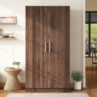 2-Door Wooden Wardrobe Armoire with 3 Storage Shelves, Solid Wood and MDF, 31.5" L x 20" W x 67" H, Brown