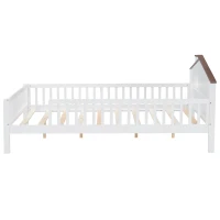 Full Size Wood Platform Bed with House-Shaped Headboard, LED Light, Built-in Storage, 82" L x 56" W x 36" H, White(m-11)