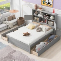 Vinsetto Full Size Platform Bed with Storage Headboard, Charging Station, 4 Drawers, Solid Wood and MDF, 85" L x 55" W x 48" H, Gray(m-4)