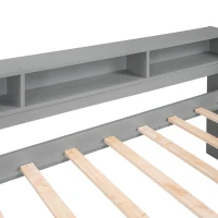 Twin XL Wood Daybed with 2 Trundles, 3 Storage Cubbies, Free Light and USB Charging, 82" L x 129.5" W x 35.5" H, Gray(m-9)