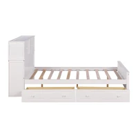 Vinsetto Full Size Platform Bed with Storage Headboard, Sliding Door, and 2 Drawers, Solid Wood and MDF, 89" L x 58" W x 42" H, White(m-10)
