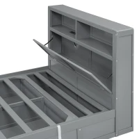 Wood Queen Size Hydraulic Platform Bed with Storage LED Headboard, Charging Station, and 2 Drawers, 90.5" L x 63" W x 47" H, Gray(m-8)