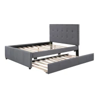 Vinsetto Full Size Linen Upholstered Platform Bed with Headboard and Trundle, Solid Wood Frame, Built-in Slats, 79" L x 58" W x 47" H, Gray(m-11)