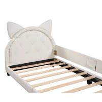Twin Size Upholstered Daybed with Carton Ears Shaped Headboard, Sturdy Wood Frame, Easy Assembly, 80" L x 41" W x 37" H, White(m-6)