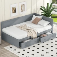 Vinsetto Vintage Style Twin Size Wood Daybed with 2 Drawers and Guardrail, Sturdy Pine Wood Construction, 77" L x 40.5" W x 31.5" H, Gray(m-1)