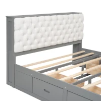Wood Queen Size Platform Bed with Storage Headboard, Shoe Rack, and 4 Drawers, 90.5" L x 63" W x 43" H, Gray(m-6)