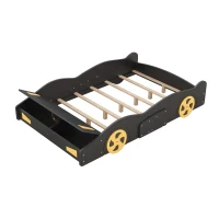 Full Size Race Car-Shaped Platform Bed with Wheels and Storage, Solid Wood and MDF, 90.5" L x 55" W x 15.5" H, Black(m-10)