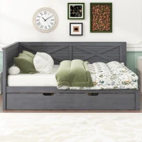 Vinsetto Twin Size Wood Daybed with Trundle, Rustic Guardrail, Solid Wood Construction, 77.5" L x 42" W x 33.5" H, Grey(m-4)