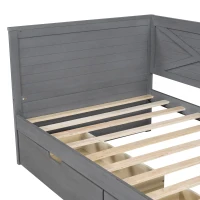 Vinsetto Twin Size Wood Daybed with 2 Drawers, Rustic Guardrail, Solid Pine Wood and MDF, 77.5" L x 42" W x 33.5" H, Grey(m-6)