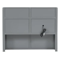 Wood Queen Size Hydraulic Platform Bed with Storage LED Headboard, Charging Station, and 2 Drawers, 90.5" L x 63" W x 47" H, Gray(m-10)