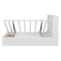 Wood Full Size Hydraulic Platform Bed with Storage LED Headboard, Charging Station, and 2 Drawers, 86" L x 56.5" W x 47" H, White(m-17)