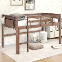Wood Twin Size Loft Bed with Hanging Clothes Racks, Guardrails, and Playful Space, Solid Pine Construction, 79" L x 42" W x 42.5" H, Natural(m-5)