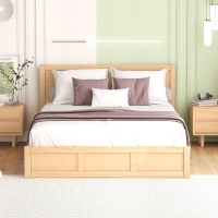 Vinsetto Queen Size Wood Platform Bed with Underneath Storage, 2 Drawers, and Sturdy Wood Frame, 82" L x 63.5" W x 37.5" H, Natural