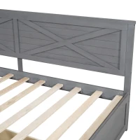 Vinsetto Twin Size Wood Daybed with 2 Drawers, Rustic Guardrail, Solid Pine Wood and MDF, 77.5" L x 42" W x 33.5" H, Grey(m-7)