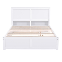 Full Size Storage Platform Bed with Pull Out Shelves, Twin Size Trundle, Solid Wood and MDF, 98" L x 89" W x 39.5" H, White