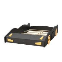 Full Size Race Car-Shaped Platform Bed with Wheels and Storage, Solid Wood and MDF, 90.5" L x 55" W x 15.5" H, Black(m-11)