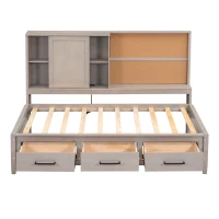 Twin Size Lounge Daybed with Storage Shelves, Cork Board, USB Ports, and 3 Drawers, 78.5" L x 50" W x 51" H, Antique Gray(m-12)