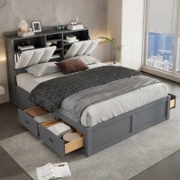 Vinsetto Wood Full Size Platform Bed with Storage Headboard, 4 Drawers, USB Charging Interface, 87" L x 56.5" W x 39.5" H, Gray(m-4)