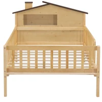 Twin Size Wood Platform Bed with House-Shaped Headboard, LED Light, Built-in Storage, 82" L x 41" W x 36" H, Natural(m-2)