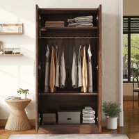 2-Door Wooden Wardrobe Armoire with 3 Storage Shelves, Solid Wood and MDF, 31.5" L x 20" W x 67" H, Brown(m-4)