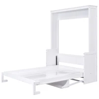 Space-Saving Design Queen Size Murphy Bed with Shelf, Solid Wood and MDF, 86" L x 69.5" W x 87" H, White(m-14)
