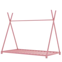 Metal Twin Size House Platform Bed with Triangle Structure, Sturdy Frame, and Safety Railings, 78" L x 41" W x 63" H, Pink(m-10)