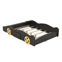 Full Size Race Car-Shaped Platform Bed with Wheels and Storage, Solid Wood and MDF, 90.5" L x 55" W x 15.5" H, Black(m-14)